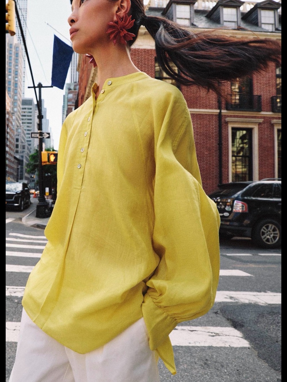NWT Zara ZW Collection Flowy Ramie Shirt XS Yellow
